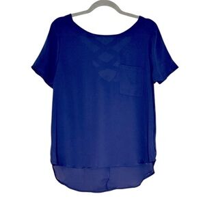 Lily White Navy Cross Back Short Sleeve Blouse